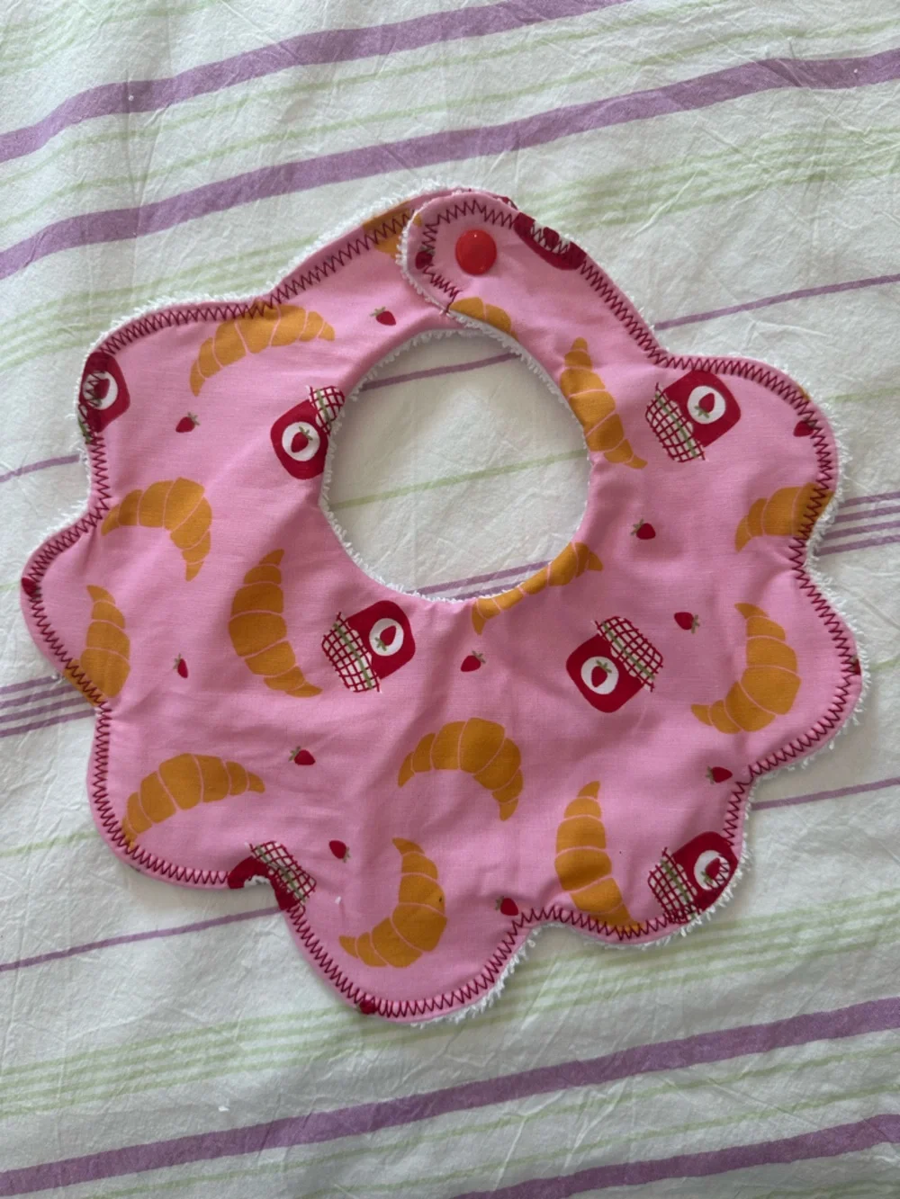 Baby Pink Croissant & Jam Flower Bib